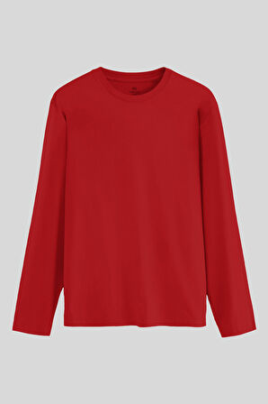 Kırmızı Standart Fit Basic O Yaka Uzun Kollu İnce Erkek T-Shirt - 87997