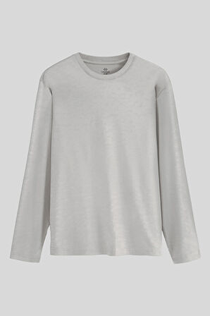 Gri Melanj Standart Fit Basic O Yaka Uzun Kollu İnce Erkek T-Shirt - 87997