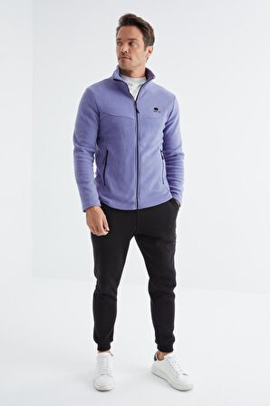 Açık Eflatun Fermuarlı Dik Yaka Standart Kalıp Erkek  Sweatshirt Polar - 88134 | M