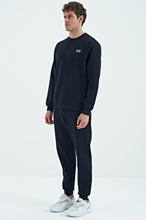 Lacivert O Yaka Rahat Kalıp Şardonlu Basic Jogger Erkek Eşofman Takım - 85190 | S