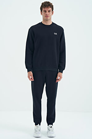 Lacivert O Yaka Rahat Kalıp Şardonlu Basic Jogger Erkek Eşofman Takım - 85190 | XXL