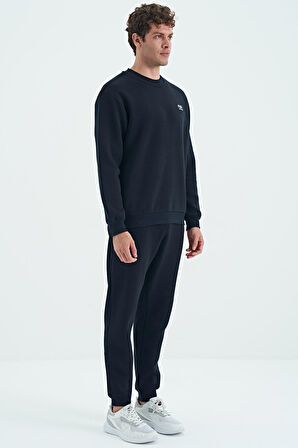 Lacivert O Yaka Rahat Kalıp Şardonlu Basic Jogger Erkek Eşofman Takım - 85190 | XXL