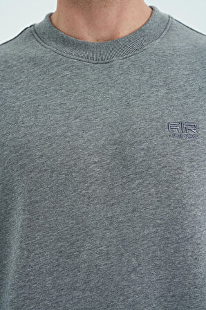 Gri Melanj O Yaka Rahat Kalıp Şardonlu Basic Jogger Erkek Eşofman Takım - 85190 | M