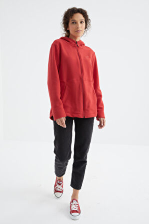 Fiesta Kapüşonlu Fermuarlı Rahat Form Kadın Polar Sweatshirt - 97233 | XL