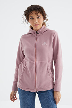 Gül Kurusu Kapüşonlu Fermuarlı Rahat Form Kadın Polar Sweatshirt - 97233 | M