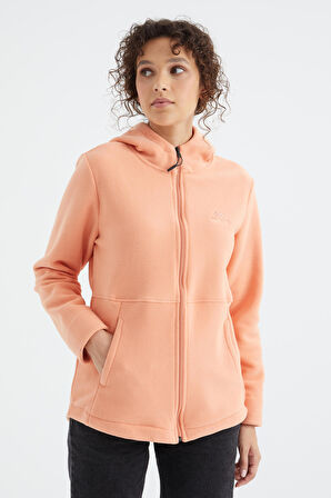 Kavun İçi Kapüşonlu Fermuarlı Rahat Form Kadın Polar Sweatshirt - 97233 | S