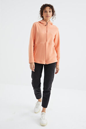 Kavun İçi Kapüşonlu Fermuarlı Rahat Form Kadın Polar Sweatshirt - 97233 | S