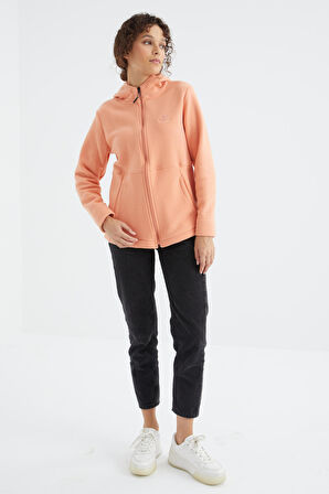 Kavun İçi Kapüşonlu Fermuarlı Rahat Form Kadın Polar Sweatshirt - 97233 | S