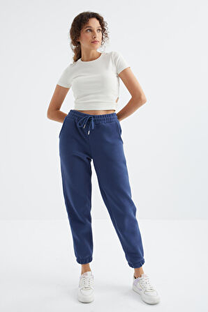 İndigo Cepli Bağcıklı Jogger Rahat Form Polar Kadın Eşofman Alt - 94622 | XL