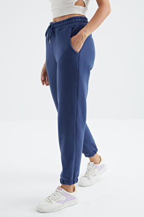 İndigo Cepli Bağcıklı Jogger Rahat Form Polar Kadın Eşofman Alt - 94622 | XL