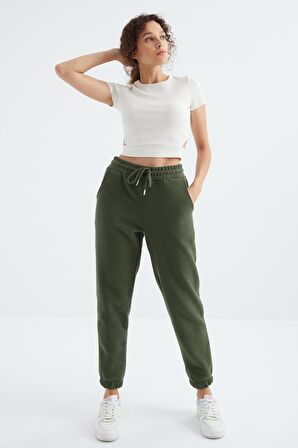 Çağla Cepli Bağcıklı Jogger Rahat Form Polar Kadın Eşofman Alt - 94622 | S