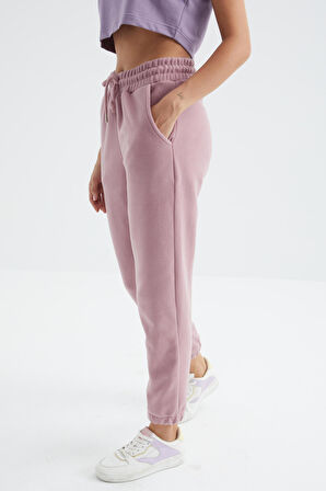 Gül Kurusu Cepli Bağcıklı Jogger Rahat Form Polar Kadın Eşofman Alt - 94622 | L