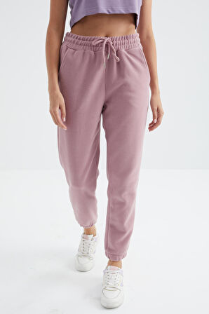 Gül Kurusu Cepli Bağcıklı Jogger Rahat Form Polar Kadın Eşofman Alt - 94622 | L