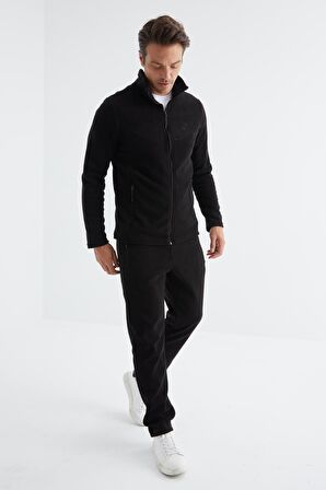Siyah Dik Yaka Basic Erkek Polar Eşofman Takımı - 85193 | XXL