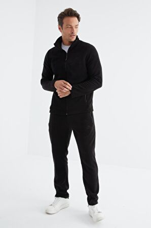 Siyah Dik Yaka Basic Erkek Polar Eşofman Takımı - 85193 | XXL
