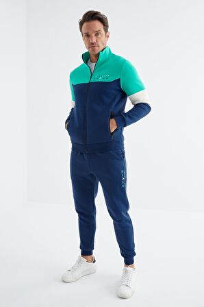 İndigo Dik Yaka  Renk Geçişli Standart Kalıp Erkek Eşofman Takımı  - 85186 | XL