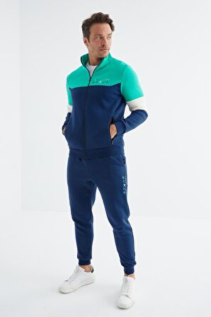 İndigo Dik Yaka  Renk Geçişli Standart Kalıp Erkek Eşofman Takımı  - 85186 | XL
