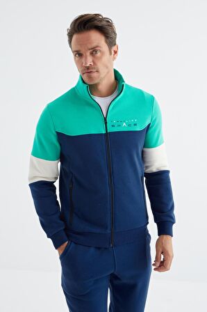 İndigo Dik Yaka  Renk Geçişli Standart Kalıp Erkek Eşofman Takımı  - 85186 | XL