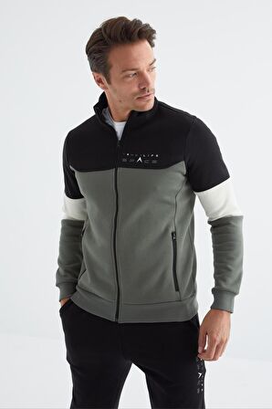 Çağla - Siyah Dik Yaka  Renk Geçişli Standart Kalıp Erkek Eşofman Takımı  - 85186 | XL