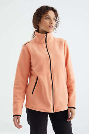 Kavun İçi Dik Yaka Fermuarlı Rahat Form Kadın Polar Sweatshirt - 97173 | M