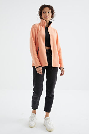 Kavun İçi Dik Yaka Fermuarlı Rahat Form Kadın Polar Sweatshirt - 97173 | S