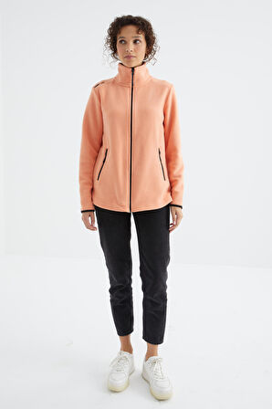 Kavun İçi Dik Yaka Fermuarlı Rahat Form Kadın Polar Sweatshirt - 97173 | S
