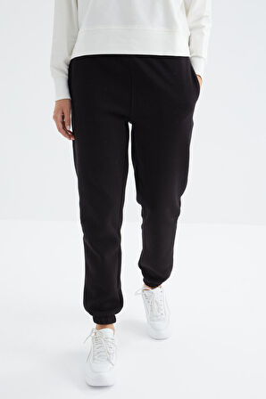 Siyah Yüksek Bel Rahat Form Basic Jogger Kadın Eşofman Alt - 94624 | L