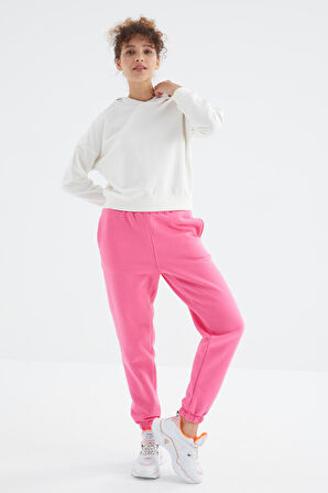 Şeker Pembe Yüksek Bel Rahat Form Basic Jogger Kadın Eşofman Alt - 94624 | M