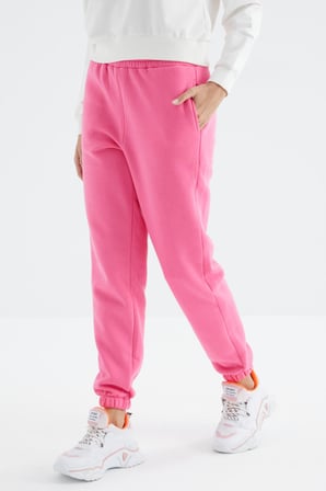 Şeker Pembe Yüksek Bel Rahat Form Basic Jogger Kadın Eşofman Alt - 94624 | S