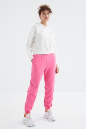 Şeker Pembe Yüksek Bel Rahat Form Basic Jogger Kadın Eşofman Alt - 94624 | S