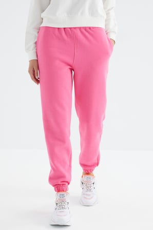 Şeker Pembe Yüksek Bel Rahat Form Basic Jogger Kadın Eşofman Alt - 94624 | S