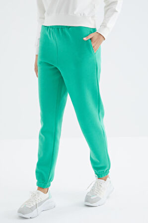 Deniz Yeşili Yüksek Bel Rahat Form Basic Jogger Kadın Eşofman Alt - 94624 | XL