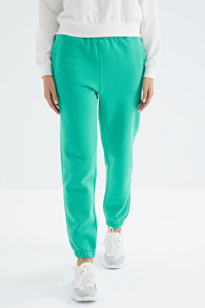 Deniz Yeşili Yüksek Bel Rahat Form Basic Jogger Kadın Eşofman Alt - 94624 | XL