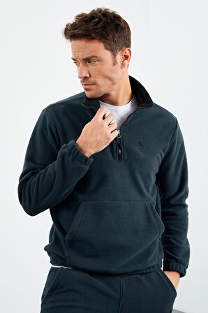 Orman Yeşil - O.yeşil Yarım Fermuar Lastik Paça Polar Erkek Eşofman Takımı - 85159 | S