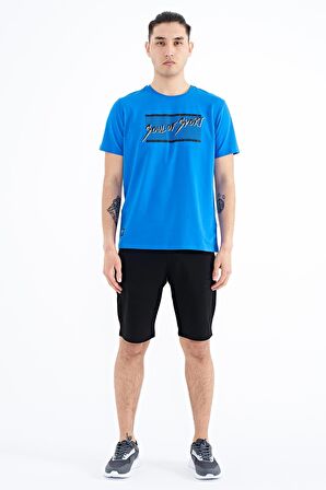 Saks Yazı Desen Baskılı Standart Kalıp O Yaka Erkek T-Shirt - 88172 | M