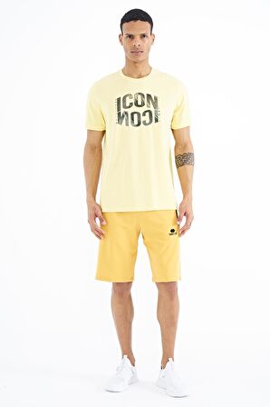 Sarı Yazı Baskılı O Yaka Standart Kalıp Erkek T-Shirt - 88174 | S