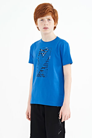 Saks Ön Baskı Detaylı O Yaka Standart Kalıp Erkek Çocuk T-Shirt - 11099 | 12-13 Yaş