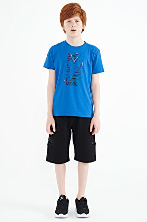 Saks Ön Baskı Detaylı O Yaka Standart Kalıp Erkek Çocuk T-Shirt - 11099 | 12-13 Yaş