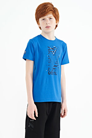 Saks Ön Baskı Detaylı O Yaka Standart Kalıp Erkek Çocuk T-Shirt - 11099 | 12-13 Yaş