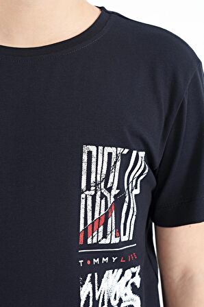 Lacivert Baskı Detaylı O Yaka Standart Kalıp Erkek Çocuk T-Shirt - 11104 | 12-13
