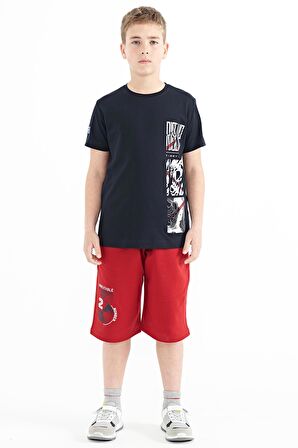 Lacivert Baskı Detaylı O Yaka Standart Kalıp Erkek Çocuk T-Shirt - 11104 | 14-15