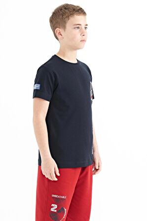 Lacivert Baskı Detaylı O Yaka Standart Kalıp Erkek Çocuk T-Shirt - 11104 | 14-15