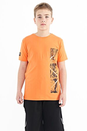 Oranj Baskı Detaylı O Yaka Standart Kalıp Erkek Çocuk T-Shirt - 11104 | 12-13