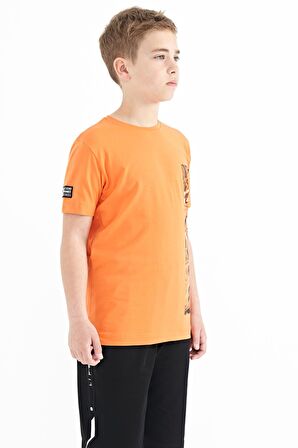 Oranj Baskı Detaylı O Yaka Standart Kalıp Erkek Çocuk T-Shirt - 11104 | 12-13