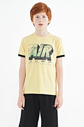 Sarı Yazı Baskılı Standart Kalıp O Yaka Erkek Çocuk T-Shirt - 11098 | 13-14 Yaş