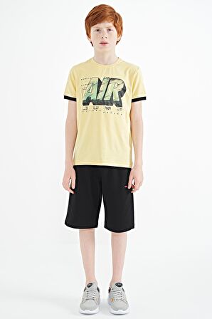 Sarı Yazı Baskılı Standart Kalıp O Yaka Erkek Çocuk T-Shirt - 11098 | 13-14 Yaş