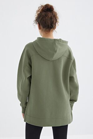 Çağla Reglan Kol Basic Kapüşonlu Oversize Tunik - 97242 | L