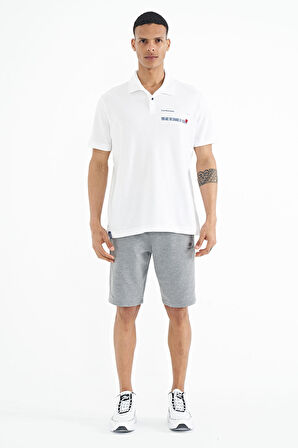 Beyaz Yazı Baskılı Standart Form Polo Yaka Erkek T-shirt - 88236 | S