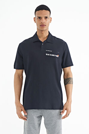 Lacivert Yazı Baskılı Standart Form Polo Yaka Erkek T-shirt - 88236 | L