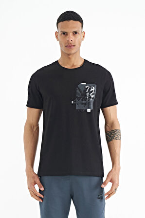 Siyah Ön Arka Baskı Detaylı Standart Form Erkek T-shirt - 88233 | S